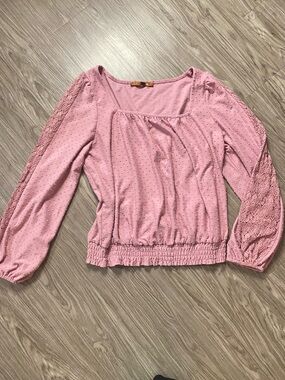 Belldini Pink Textured Blouse Long Sleeve Stretch Top Chic Workwear Size L